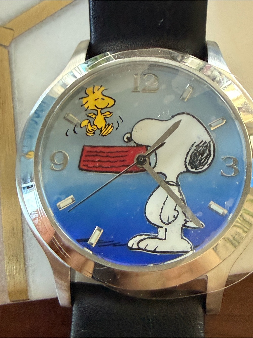 Peanuts Silver Case Wristwatch with Black Strap